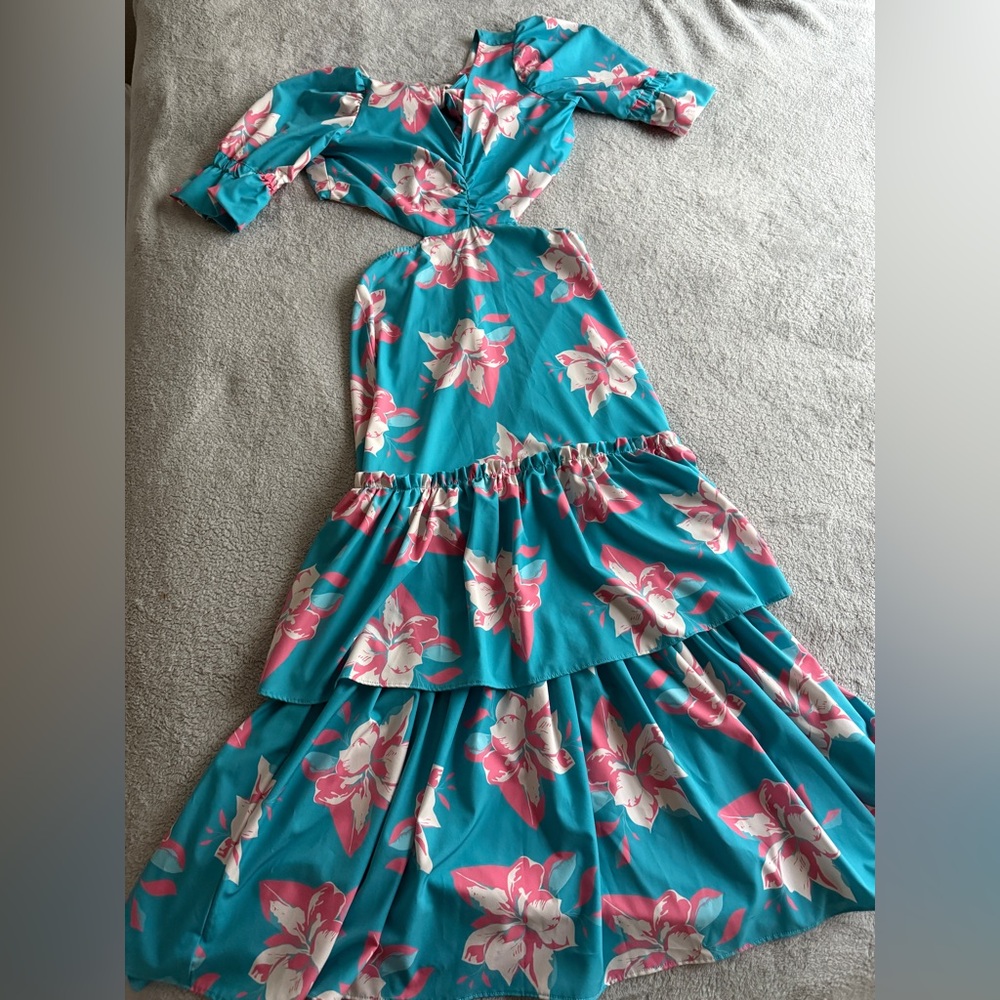 Colombian Brand Floral Maxi Dress with open back tie- NWT